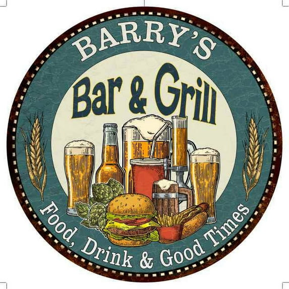 BARRY'S Bar and Grill 14" Round Metal Sign Kitchen Wall Decor 100140023124