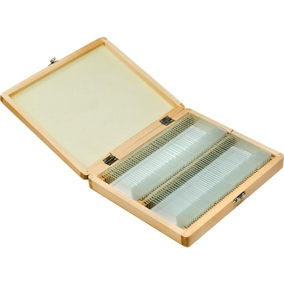 BARSKA 100-Piece Prepared Microscope Slides with Wooden Case, AF11944