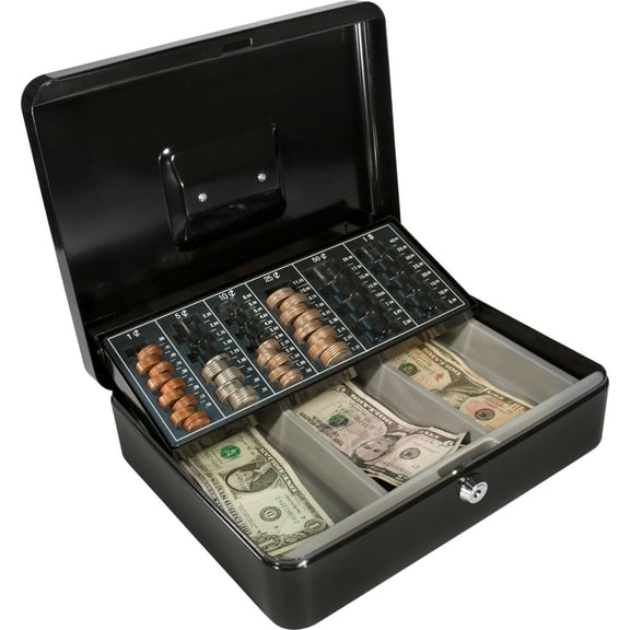 BARSKA CB11790 Steel Cash Box Safe w/ Key Lock and Removable Tray in Black