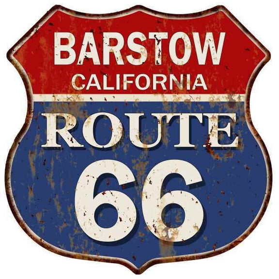 BARSTOW, CALIFORNIA Route 66 Shield Metal Sign Man Cave Garage Size: 12"x 12"