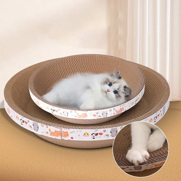 BARTIDO Cat Scratch Cardboard Pad Bowl Nest Lounge Bed Round Corrugated for Furniture Protection (M)