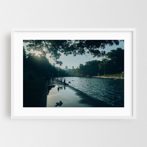 BARTON SPRINGS - Austin Texas Photography Summer Cityscape Skyline White Framed Wall Art Print 24 x 36 inches
