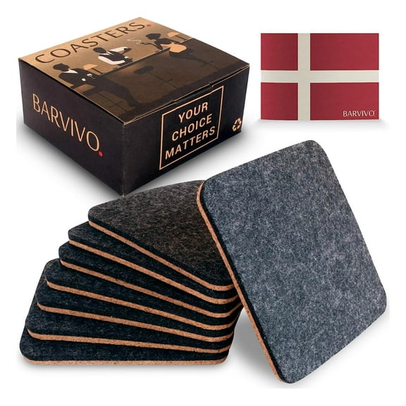 BARVIVO Absorbent Drink Coasters, Two-Sided Designer Coasters, Set of 8