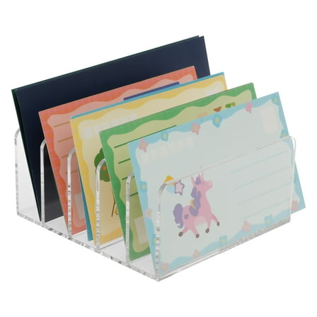 BASCET 1/2Pcs Acrylic File Sorter Clear Plastic File Holder 5 Upright Mail Organizer Multi Purpose File Sorter for Books Cosmetics and Room Storage