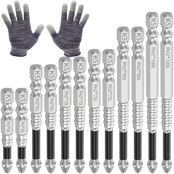 BASCET 12Pcs High Magnetic Screwdriver Drill Bit Set Multi Size Carbon Steel Nonslip Impact Screwdriver Bit Kit for Screws