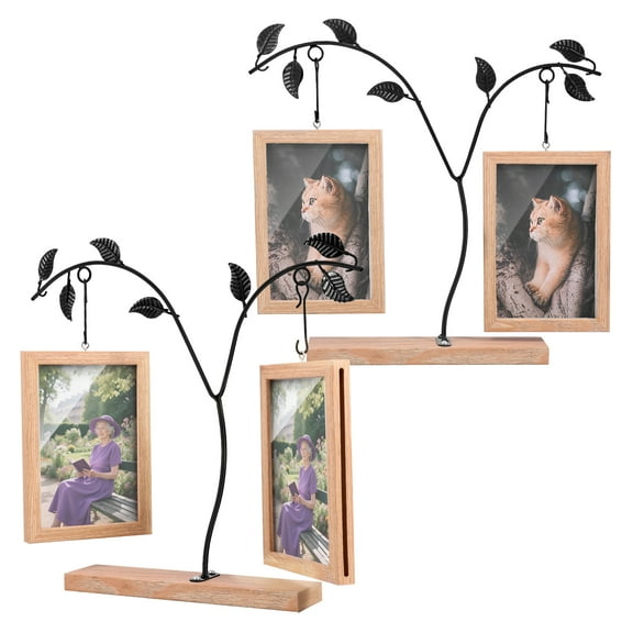 BASCET 2Pcs Tree Picture Frame With Clear Glass Creative Double Sided Photo Frame with Tree Stand for Desk Entrance Hall Living Room
