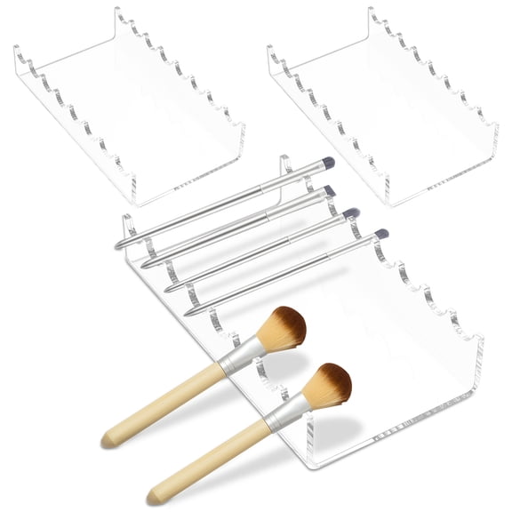 BASCET 3Pcs Acrylic Makeup Brush Holder Transparent Vanity Brush Drying Rack Space Saving Versatile Makeup Brush Display Stand for Women Girl