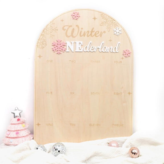 BASCT Winter Onederland 1st Birthday Photo Board - Wooden Year Photo Board, Winter Onederland Birthday Decor, My Year Monthly Milestone Photo Frame, Snowflake Themed Birthday Decor A101