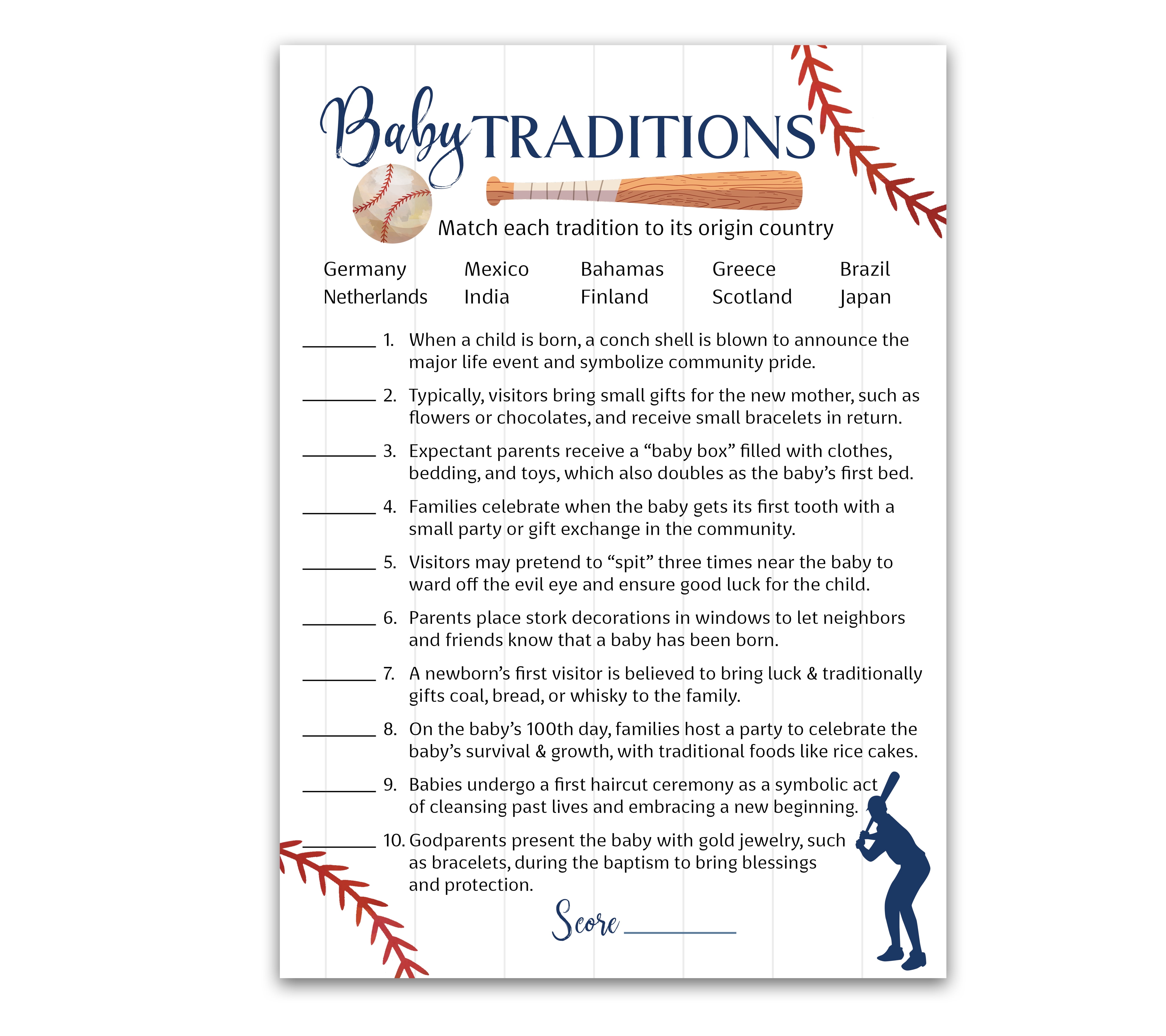 Baseball Baby Shower Game - What's On Your Phone? Pack Of 25 Cards, Rustic Navy Blue Sports Theme