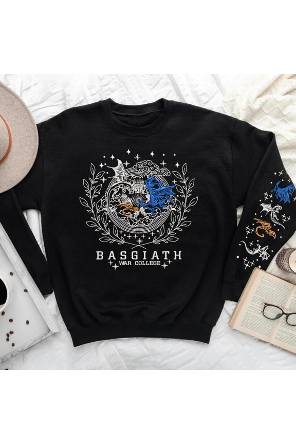 BASGIATH Fourth Wing With Dragons Embroidered Sweatshirt, Basgiath, Bookish, Unisex Sweatshirt-LINHKHA