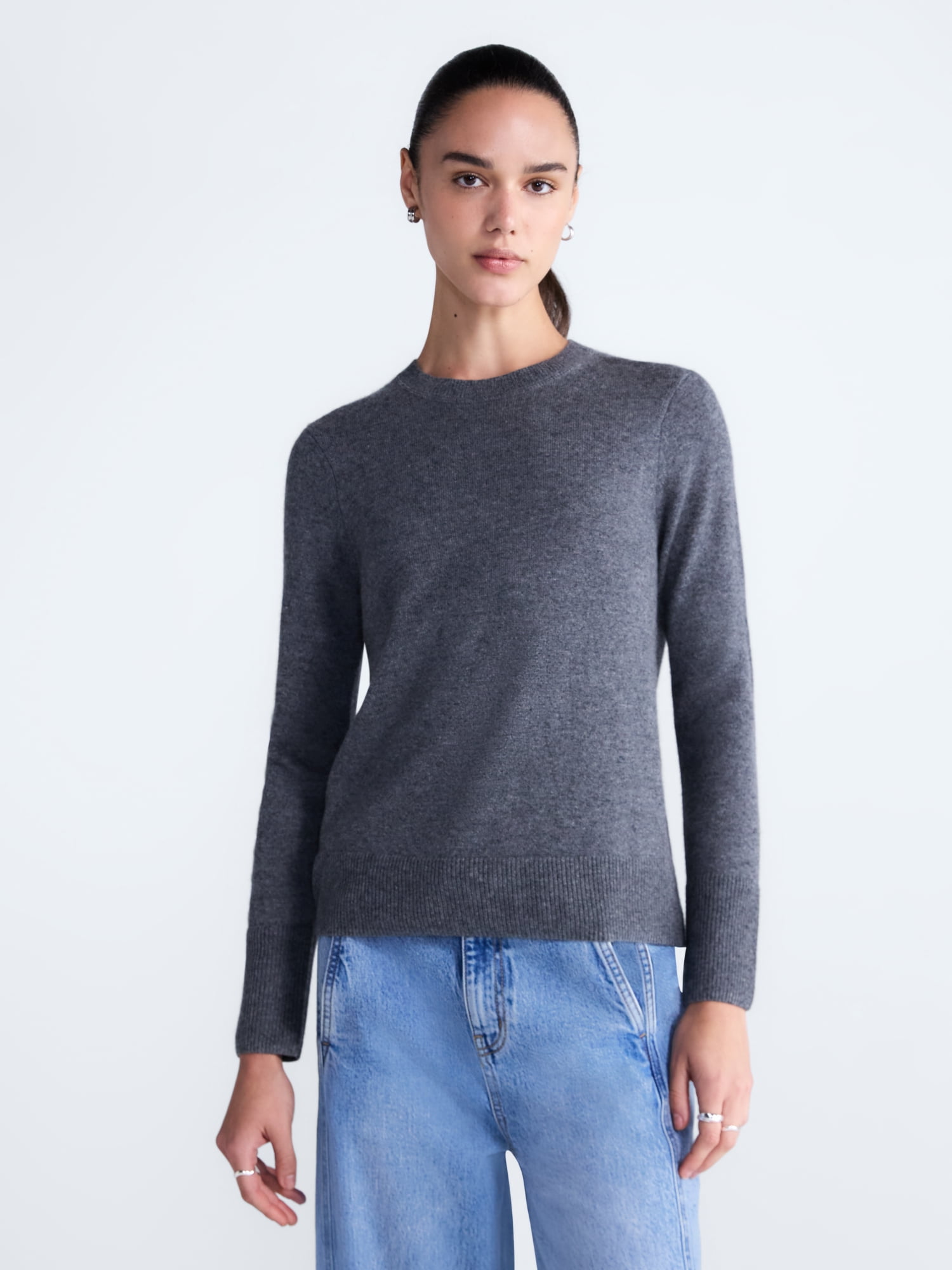 Free Assembly Women's and Women's Plus Cashmere Sweater with Long Sleeves, Sizes XS-4X