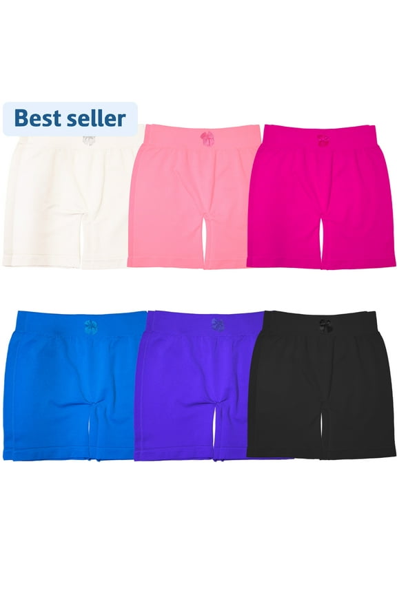 12 Pack Girls Athletic Gymnastics Girl's Active Bike Short, 6 Colors Toddler Biker Shorts (Medium Size 8-11)