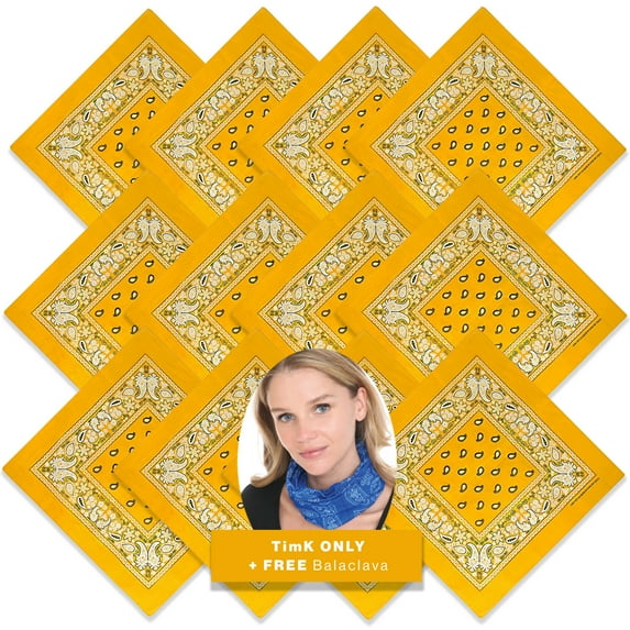 BASICO 12pk Gold Paisley Bandana Face Covering | 100% Cotton Bandana for Men Women | Face Bandana Headband