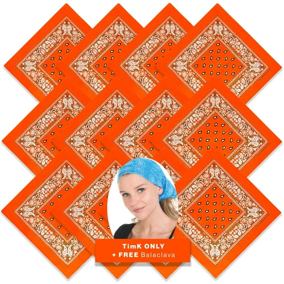 BASICO 12pk Orange Paisley Bandana Face Covering | 100% Cotton Bandana for Men Women | Face Bandana Headband