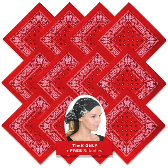 BASICO 12pk Red Paisley Bandana Face Covering | 100% Cotton Bandana for Men Women | Face Bandana Headband