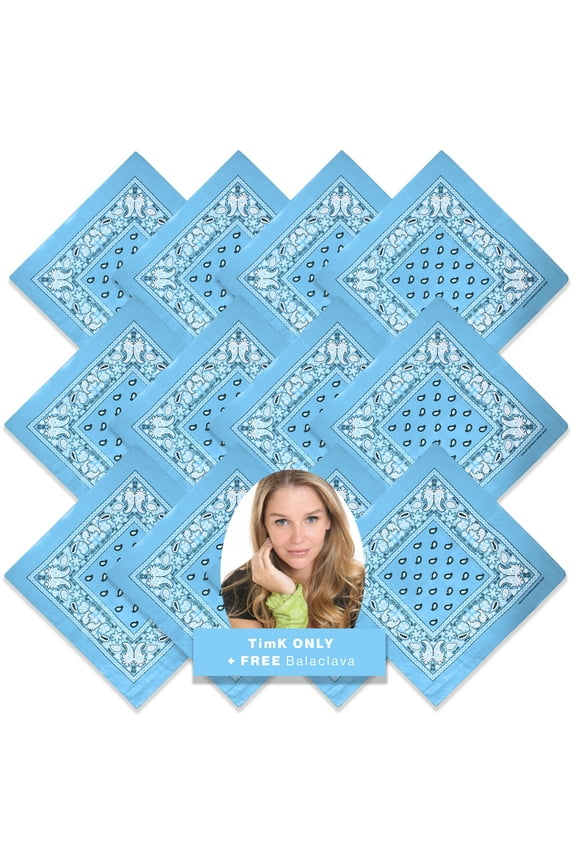 12pk Sky Blue Paisley Bandana Face Covering | 100% Cotton Bandana for Men Women | Face Bandana Headband