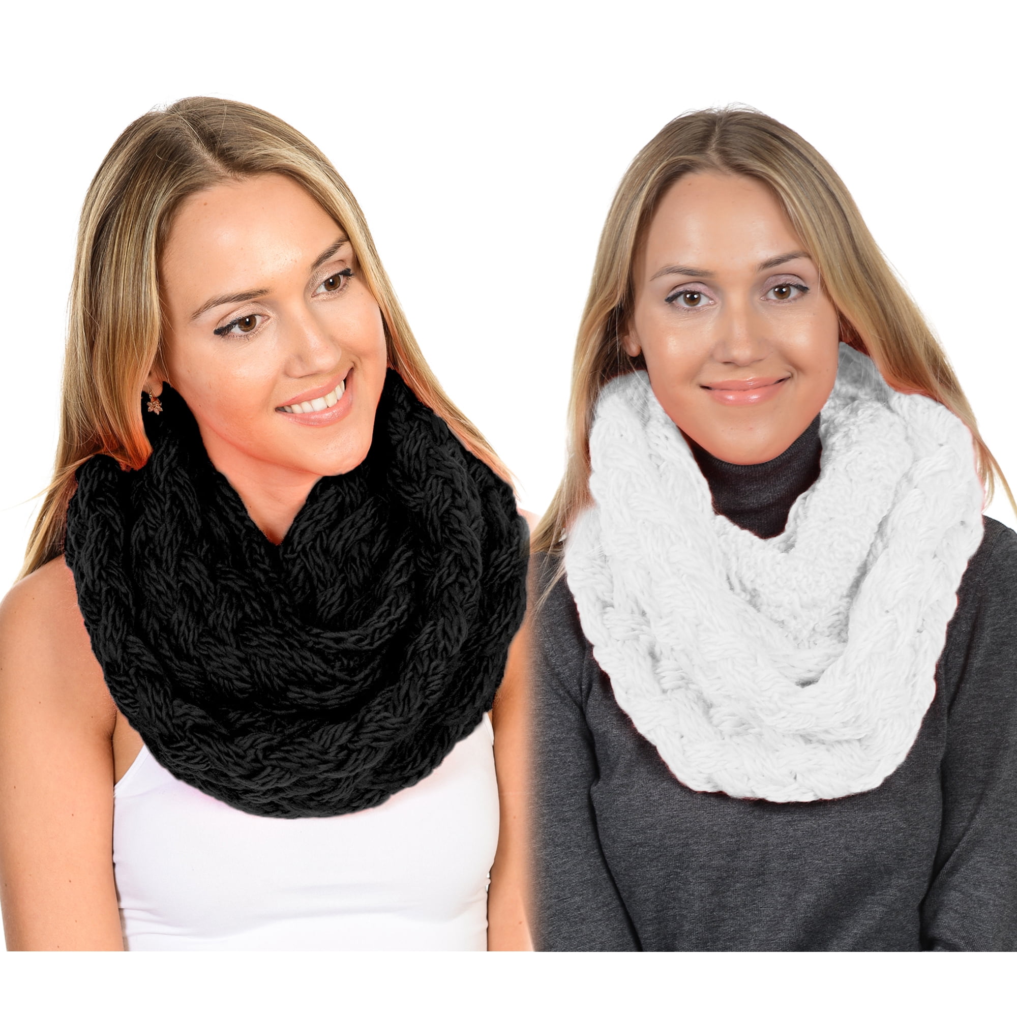BASICO 2PK Winter Chunky Knitted Infinity Scarf for Women Warm Circle ...