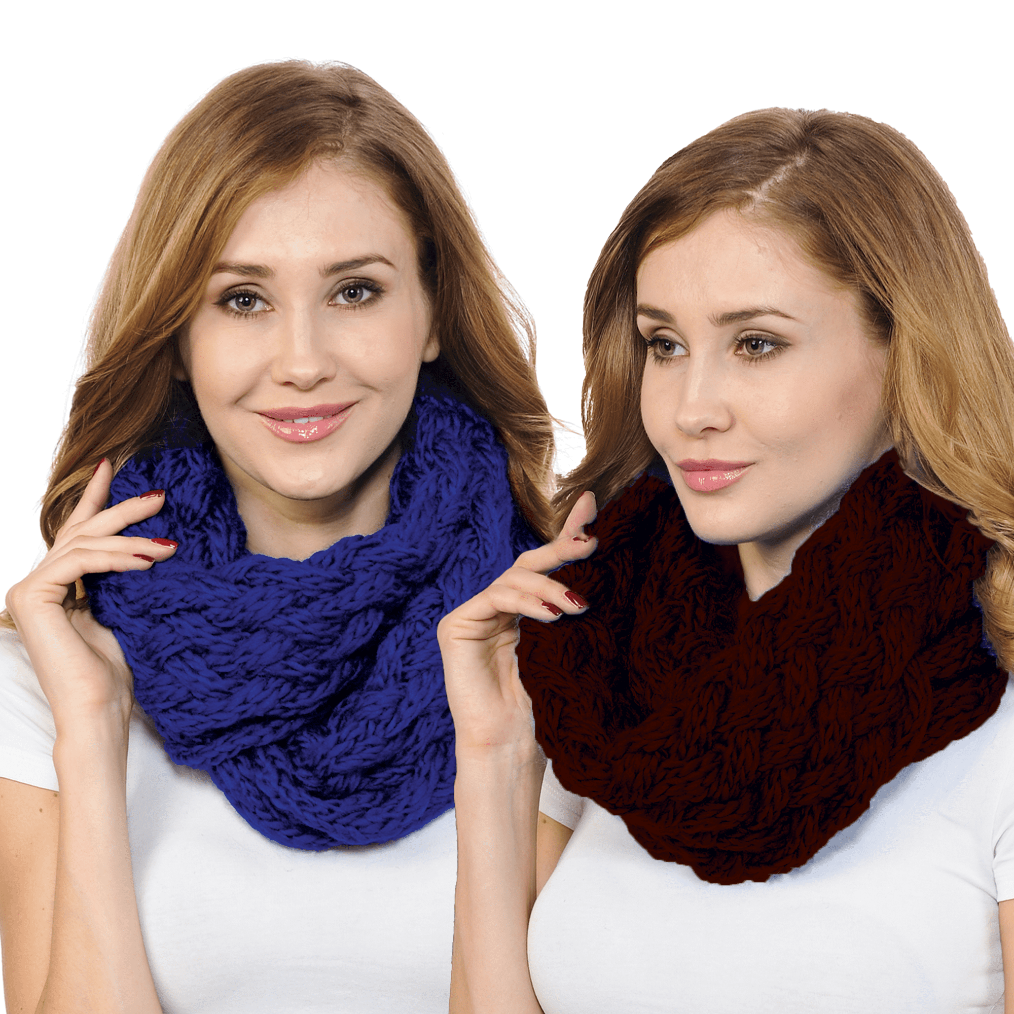 BASICO 2PK Winter Chunky Knitted Infinity Scarf for Women Warm Circle ...