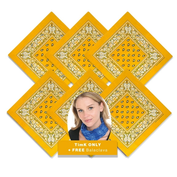 BASICO 6pk Gold Paisley Bandana Face Covering | 100% Cotton Bandana for Men Women | Face Bandana Headband