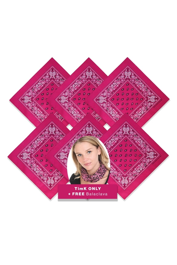 6pk Hot Pink Paisley Bandana Face Covering | 100% Cotton Bandana for Men Women | Face Bandana Headband