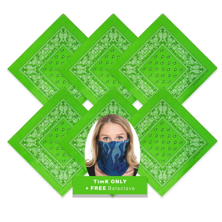 BASICO 6pk Lime Green Paisley Bandana Face Covering | 100% Cotton