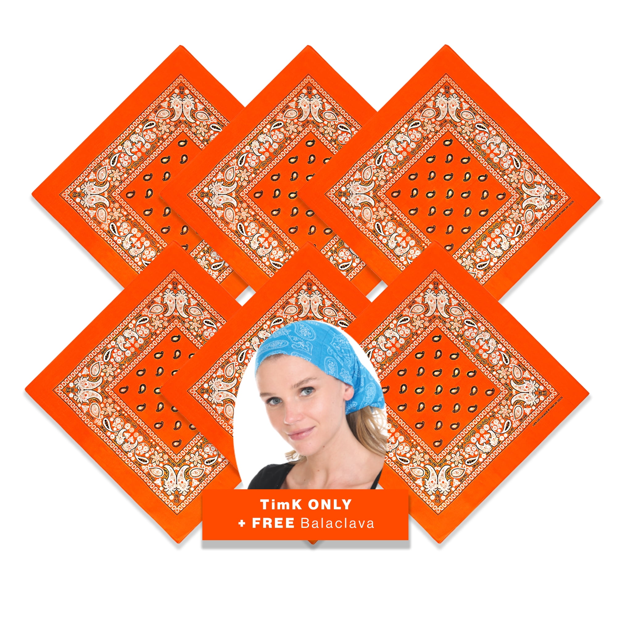 BASICO 6pk Orange Paisley Bandana Face Covering 100 Cotton Bandana
