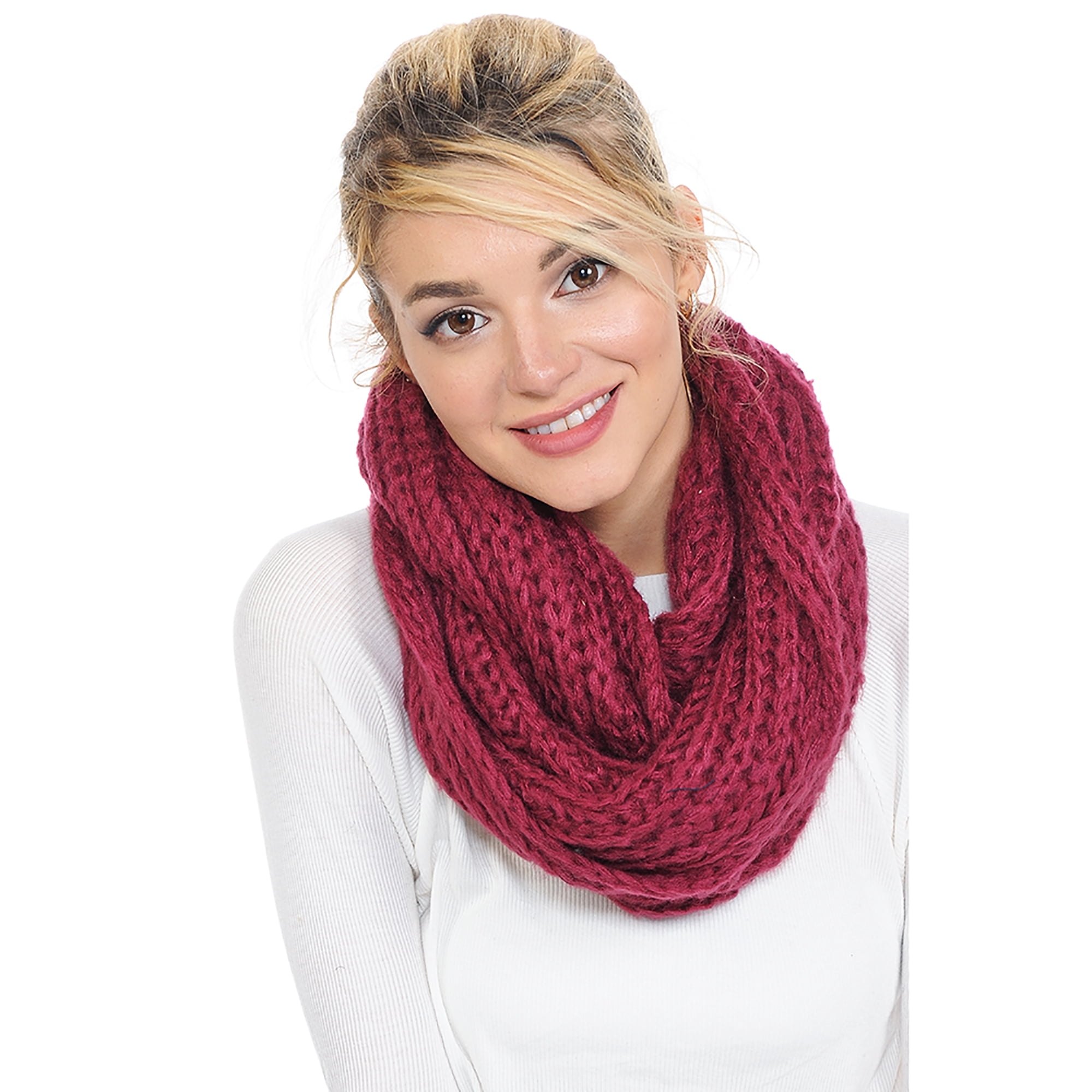 BASICO Adult Chunky Burgundy Infinity Scarf for Women Circle Loop ...