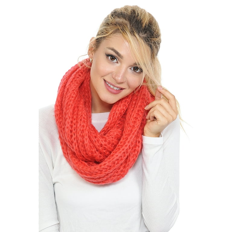 BASICO Adult Chunky Coral Red Infinity Scarf for Women Circle Loop