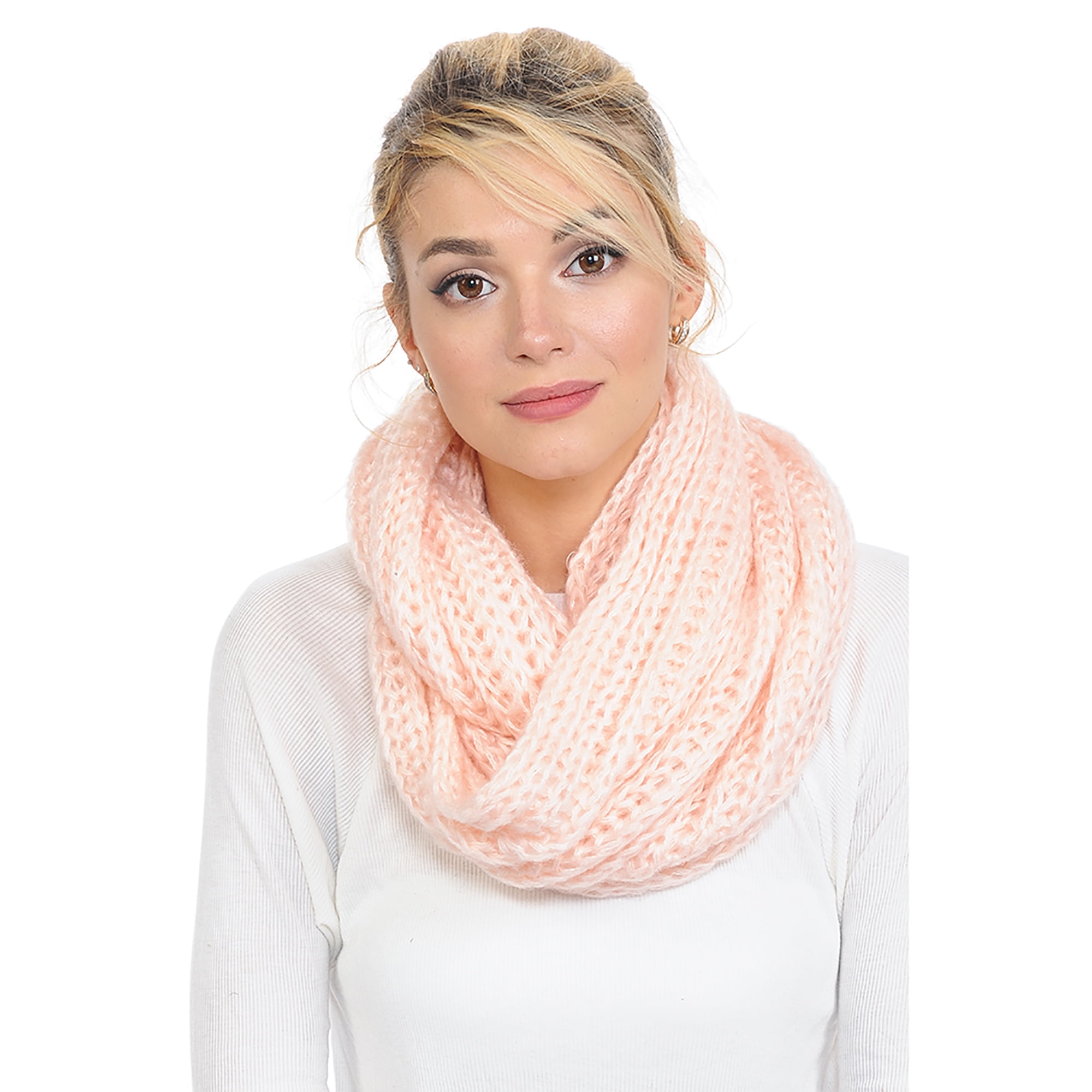 BASICO Adult Chunky Light Pink Infinity Scarf for Women Circle Loop ...