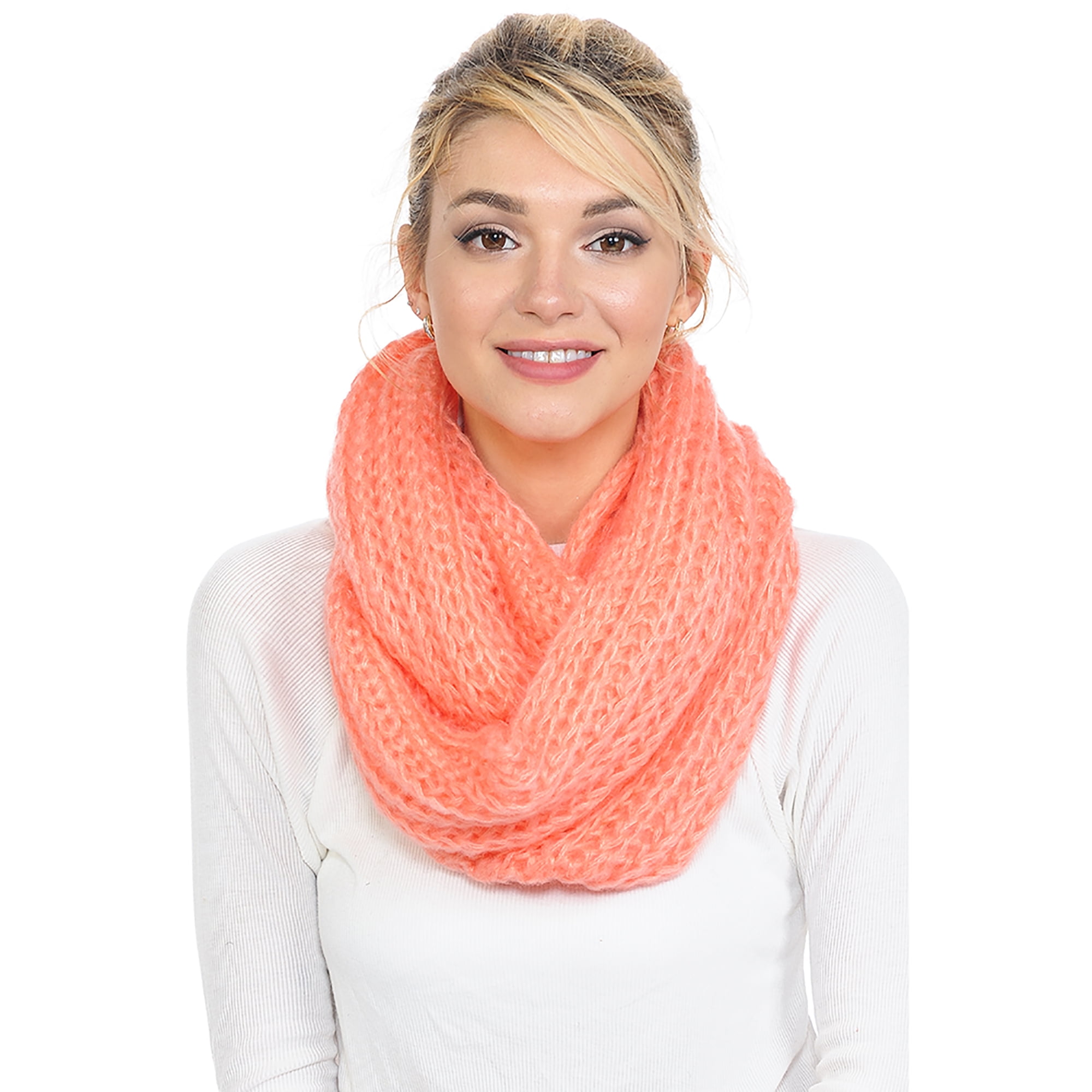 BASICO Adult Chunky Peach Coral Infinity Scarf for Women Circle Loop  Knitted Warm Scarf 