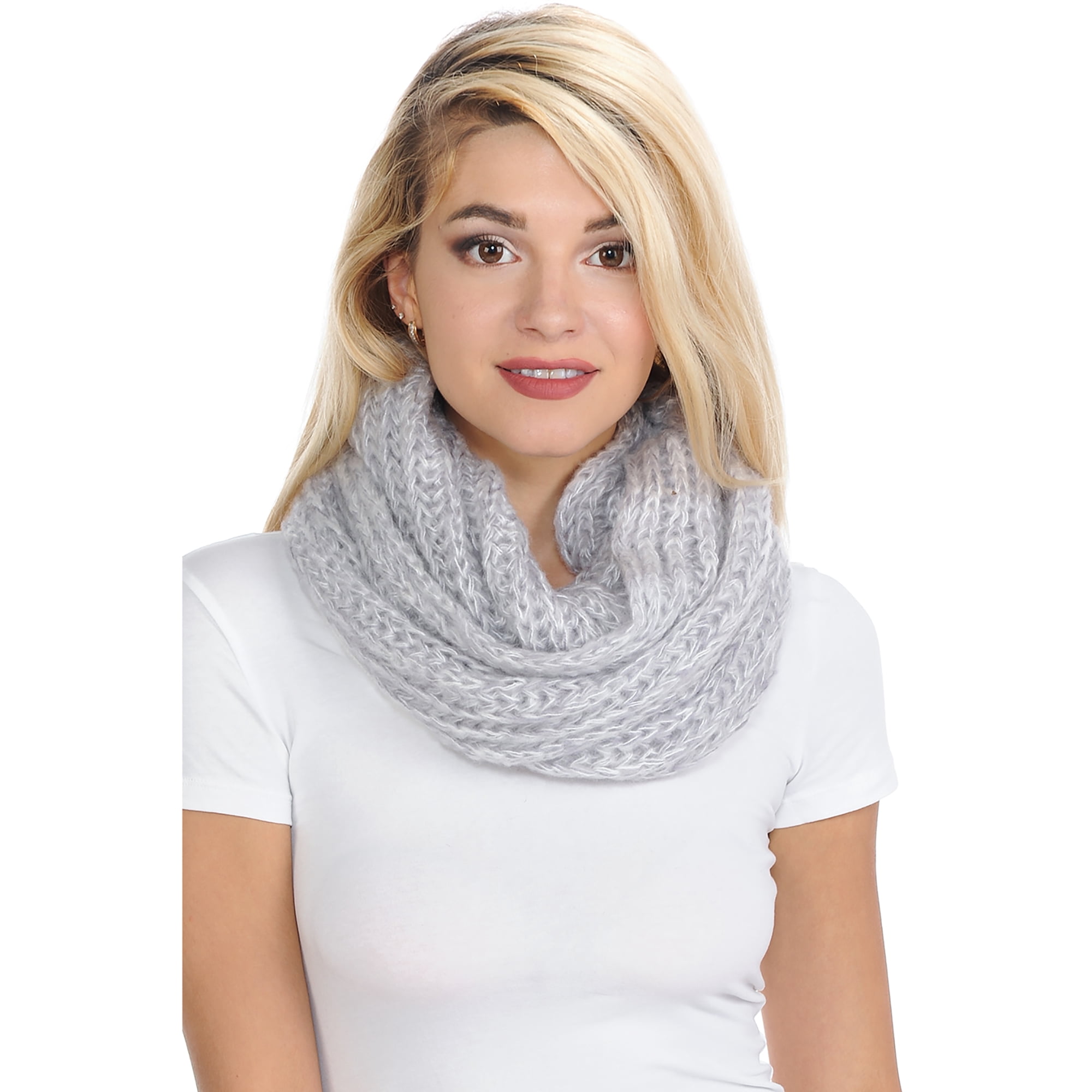 BASICO Adult Chunky Silver Infinity Scarf for Women Circle Loop Knitted ...