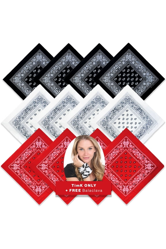 Bandana Face Covering | 100% Cotton Bandana Headband for Men Women (12pk)