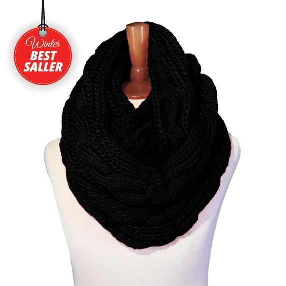 BASICO Black Infinity Scarf for Women Winter Chunky Knitted Scarves Warm Circle Cable Loop