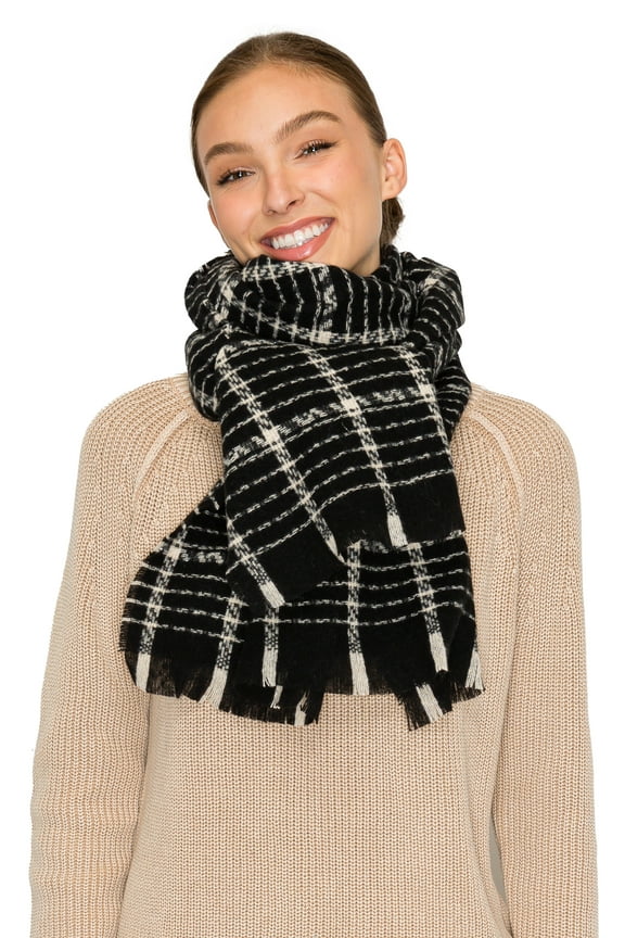 Fall Scarf for Women, Winter Scarf, Women's Scarves & Wraps, Blanket Scarf, Fall Accessories (17 Colors) (Glen Check - Black)
