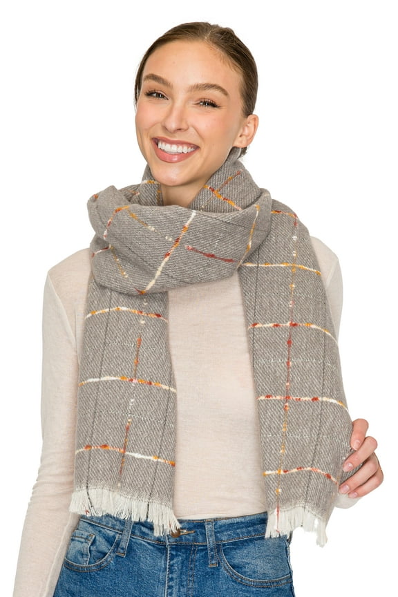 Fall Scarf for Women, Winter Scarf, Women's Scarves & Wraps, Blanket Scarf, Fall Accessories (17 Colors) (Gold Line - Gray)