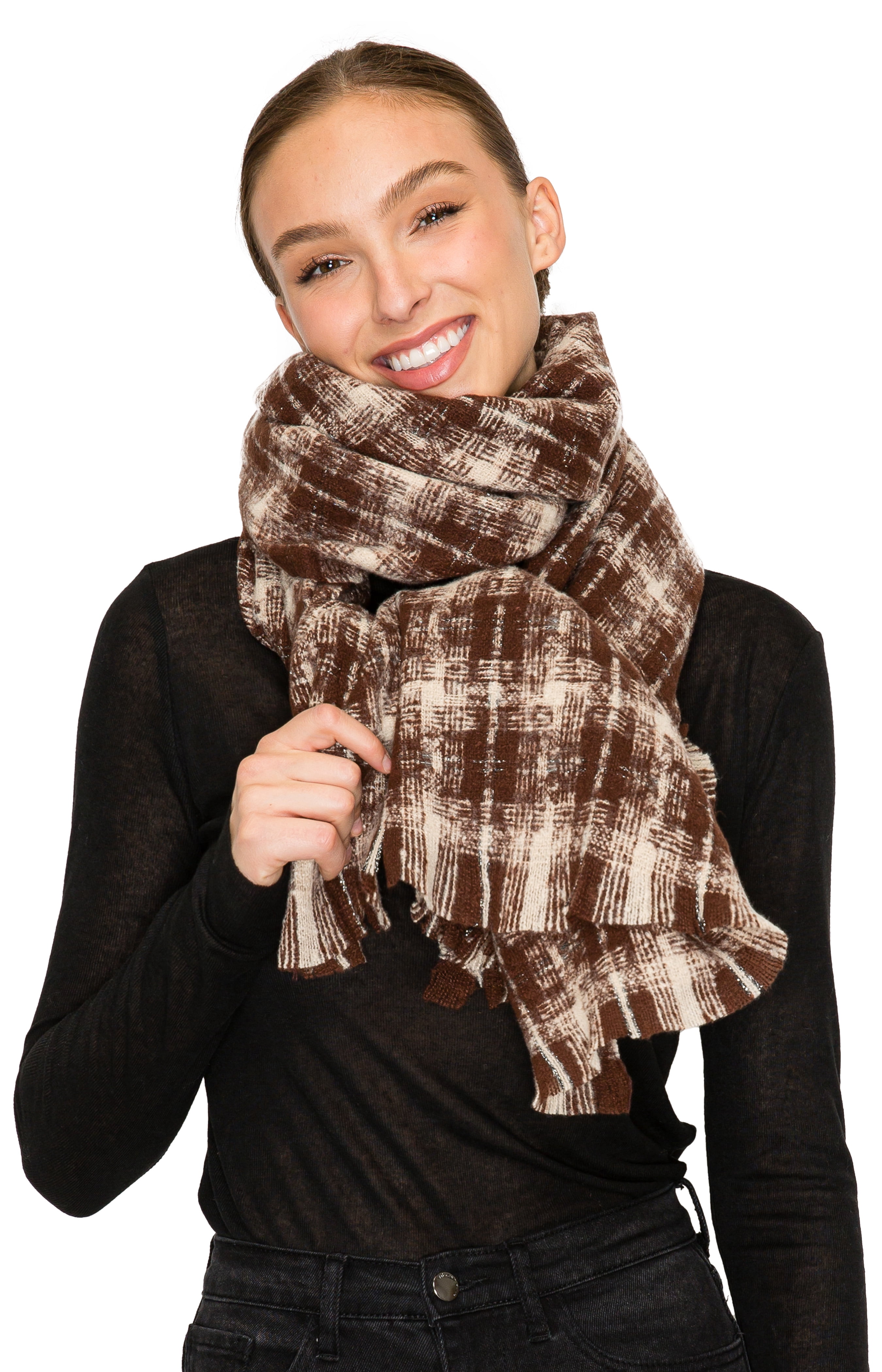 BASICO Fall Scarf for Women, Winter Scarf, Women's Scarves & Wraps, Blanket Scarf, Fall Accessories (17 Colors) (Ombre Check - Brown)