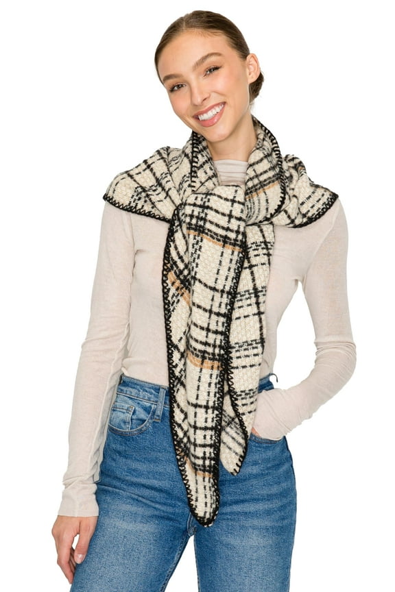 Fall Scarf for Women, Winter Scarf, Women's Scarves & Wraps, Blanket Scarf, Fall Accessories (27 Colors) (Triangle White Check)