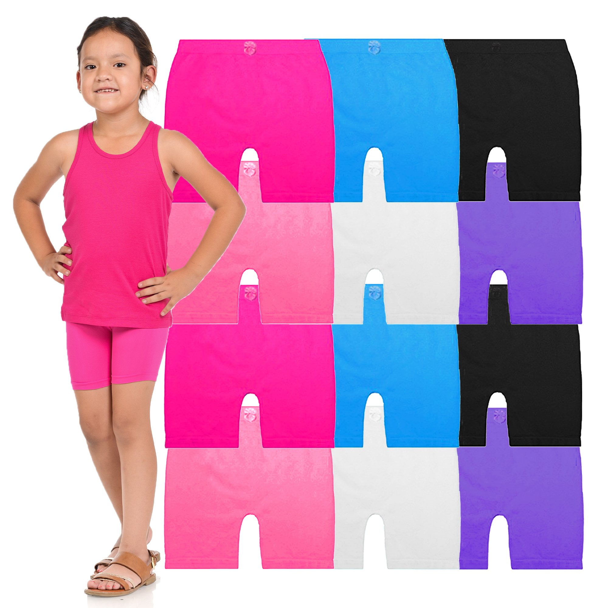 BASICO Girls Dance, Bike Shorts 12 Value Packs - for Sports, Play or Under  Skirts Dress with Ribbon (Large Size 12-14)