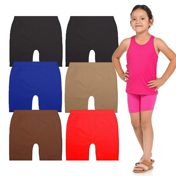 BASICO Girls Dance, Bike Shorts 6 Value Packs - for Sports, Play or Under Skirts Dress (Medium Size 5-8)