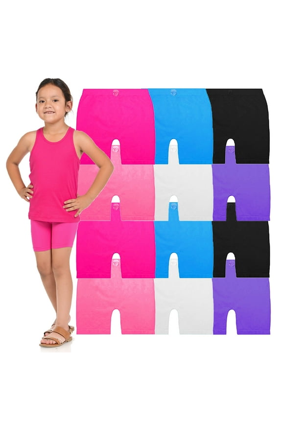 Girls Dance, Bike Shorts with Ribbon 12 Value Packs (Small Size 4-7)