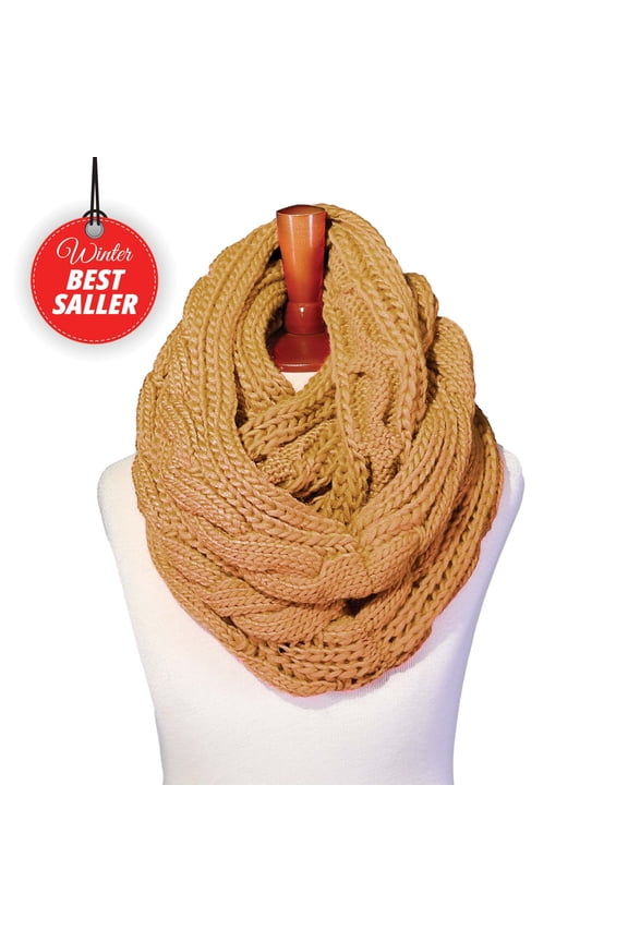 M.Yellow Infinity Scarf for Women Winter Chunky Knitted Scarves Warm Circle Cable Loop