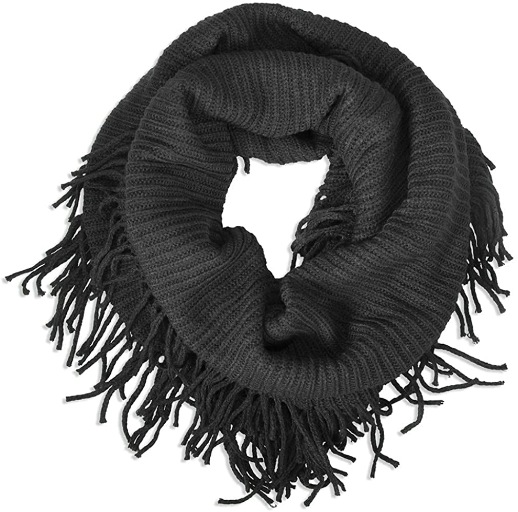 BASICO Warm Knit Winter Scarfs for Women Dark Grey Infinity Scarf Circle Loop Scarves