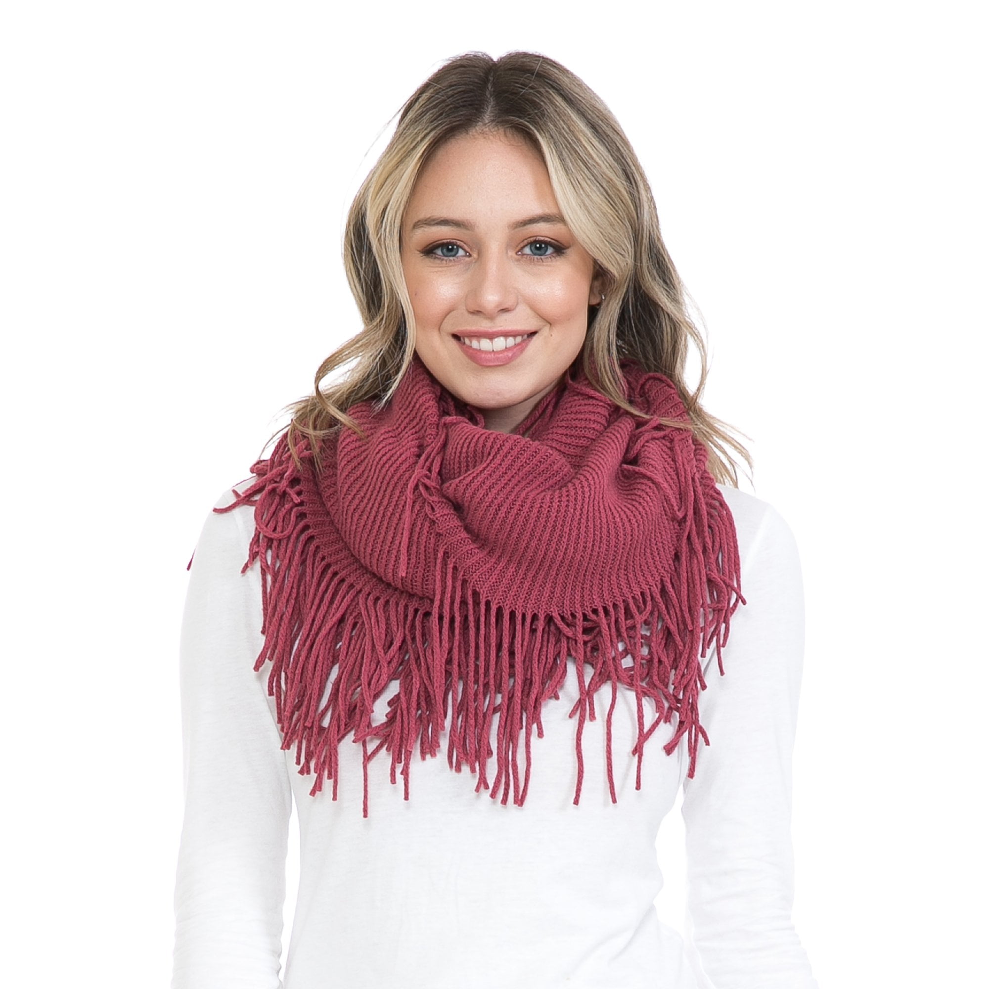 BASICO Warm Knit Winter Scarfs for Women Dark Rose Infinity Scarf Circle Loop Scarves