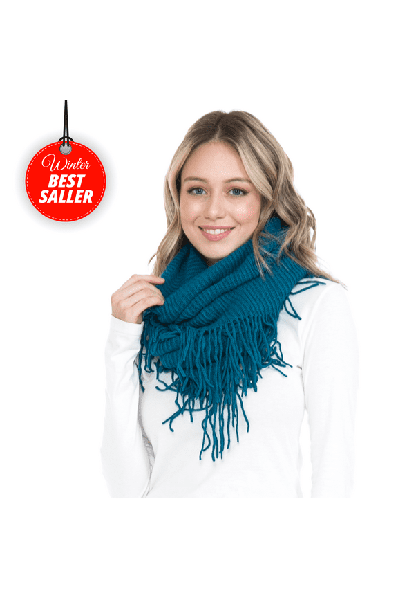 Warm Knit Winter Scarfs for Women Dark Teal Infinity Scarf Circle Loop Scarves