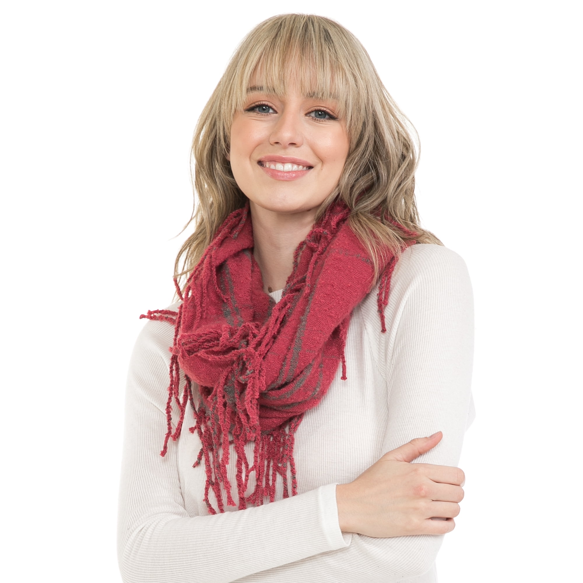 Basico Women's Warm Knit Infinity Scarf, Pink Plaid