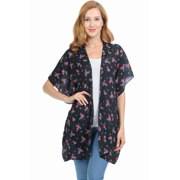 BASICO Women's Open Asymmetrical Hem Print Chiffon Vest Cardigan