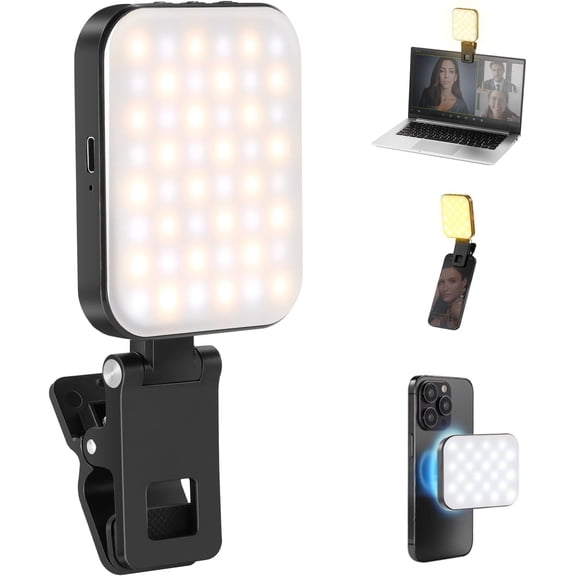 BASICS Magnetic Selfie Light Compatible with MagSafe iPhone 16 15 Pro Max, Clip on Video Conference Lighting Fill Light for Computer Laptop Zoom Calls Live Streaming Outdoor Recording, BL48B