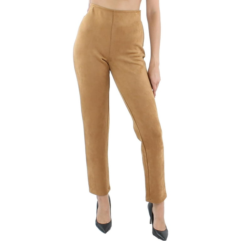 BASICS Womens High Waist Suede Straight Leg Pants