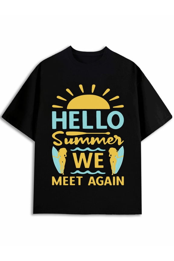 Hello Summer Surf Tee Mens funny t shirts black graphic top Summer BBQ Weekend Casual Tee t shirts For summer Fall Funny Unisex Shirt Graphic tshirts