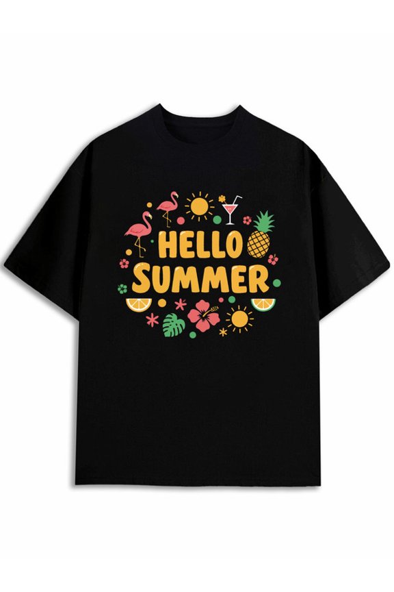 Hello Summer Vibes Tee Men funny t shirts black funny graphic Beach Day Good Vibes Casual Tee Retro Unisex Shirt Printed tshirts